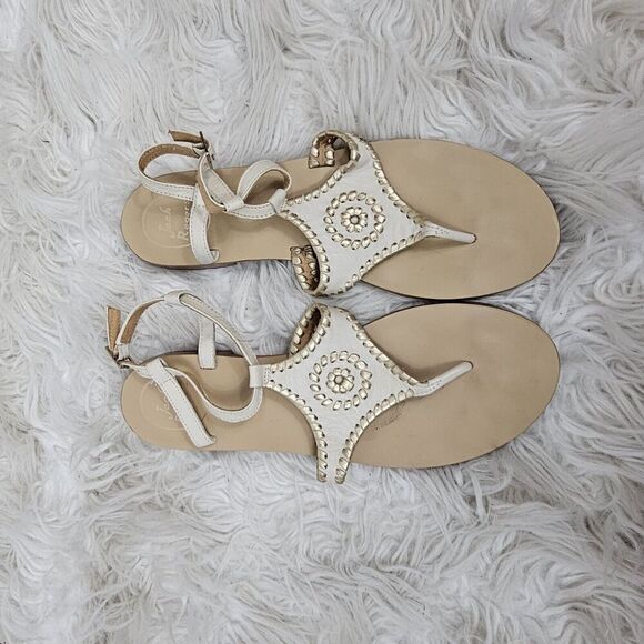 Jack Rogers Maci Leather Flat Ankle Strap Sandals Bone/Gold Women’s Size 8.5 - Picture 1 of 7